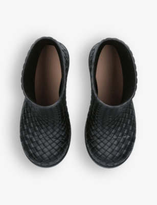 Shop Bottega Veneta Women's Black Puddle Intrecciato Rubber Ankle Boots
