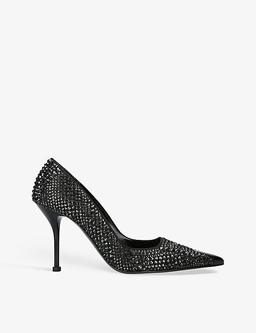 ALEXANDER MCQUEEN: Rhinestone-embellished pointed-toe woven heeled courts