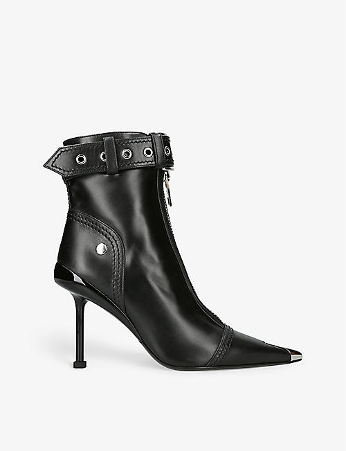 ALEXANDER MCQUEEN: Show Biker buckle-embellished leather heeled ankle boots