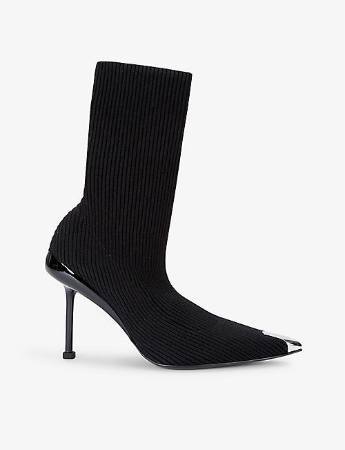 ALEXANDER MCQUEEN: Contrast-toe knitted heeled ankle boots