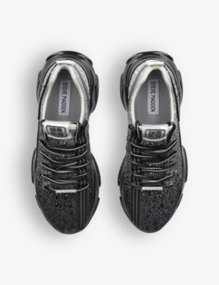 STEVE MADDEN: Mistica rhinestone-embellished chunky-sole woven trainers