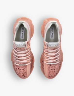 Shop Steve Madden Women's Pale Pink Mistica Rhinestone-embellished Chunky-sole Woven Trainers