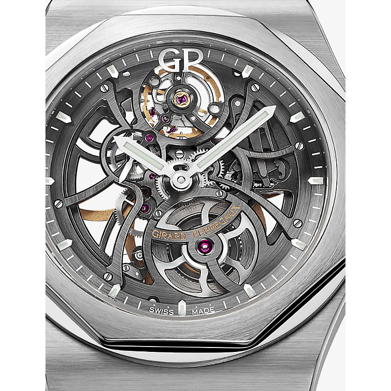 Shop Girard-perregaux 81015-11-001-11a Laureato Skeleton Stainless Steel Automatic Watch In Silver