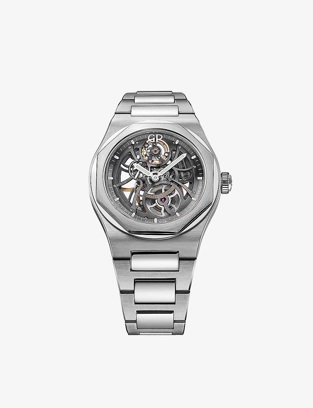 Girard-perregaux Mens Silver 81015-11-001-11a Laureato Skeleton Stainless Steel Automatic Watch
