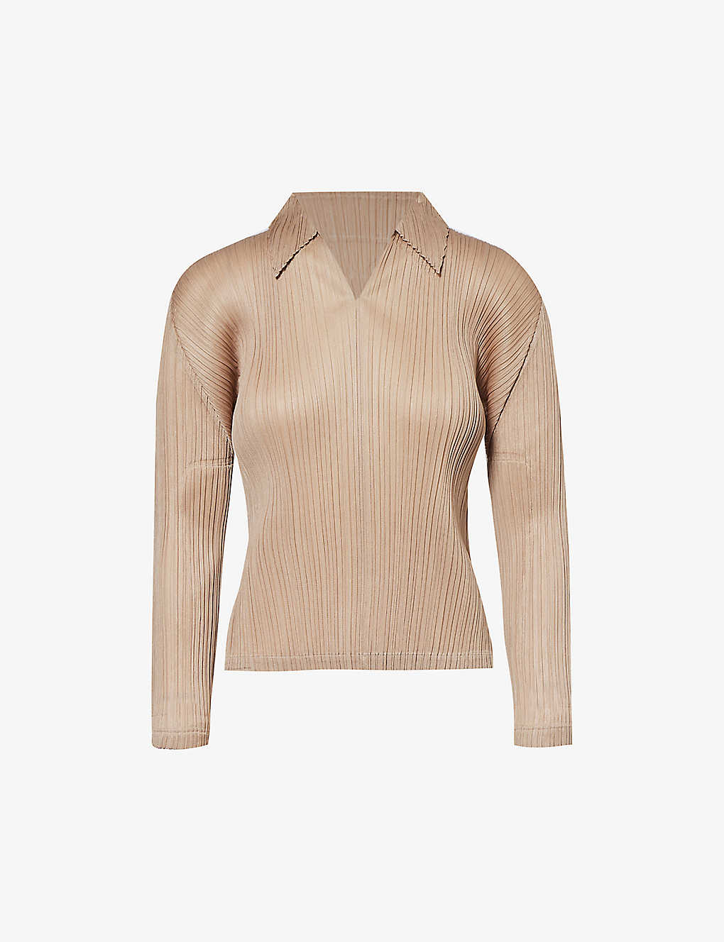 Issey Miyake Pleats Please  Womens Beige October V-neck Pleated Knitted Shirt In Cream