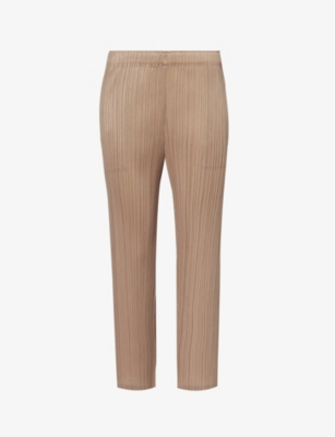 Issey Miyake Pleats Please  Womens Beige October Tapered Mid-rise Knitted Trousers