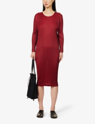 Shop Issey Miyake Pleats Please  Women's Carmine November Pleated Knitted Midi Dress
