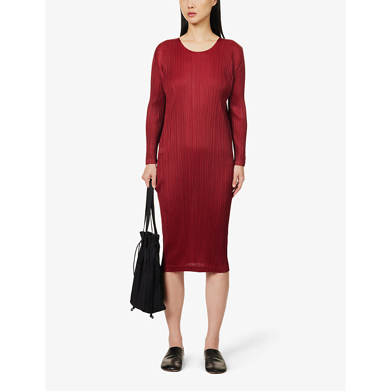 Shop Issey Miyake Pleats Please  Women's Carmine November Pleated Knitted Midi Dress