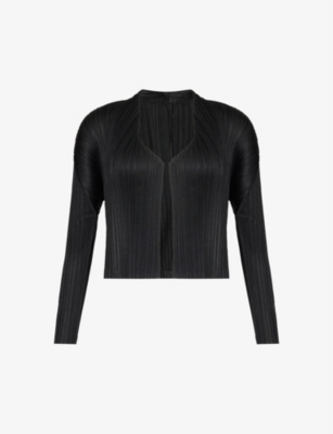 Issey Miyake Pleats Please  Womens Black December Pleated Knitted Cardigan