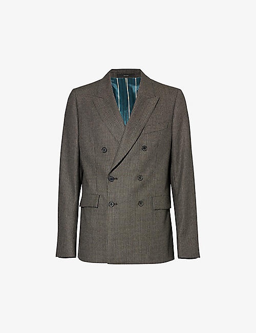 PAUL SMITH: Houndstooth-pattern double-breasted wool blazer