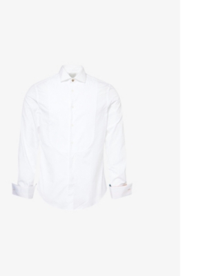 PAUL SMITH PAUL SMITH MENS WHITE PLEATED-BIB REGULAR-FIT COTTON-POPLIN SHIRT