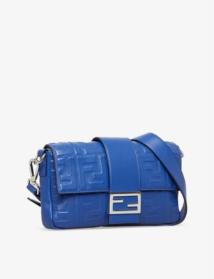 Shop Reselfridges Women's Blue Pre-loved Fendi Baguette Leather Shoulder Bag