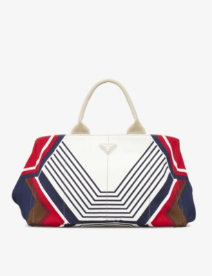 Prada logo discount print canvas tote