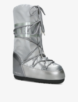 Moon Boot Womens Silver Icon Glance Metallic Shell Boots Eur 39 / 6 Uk In Silver