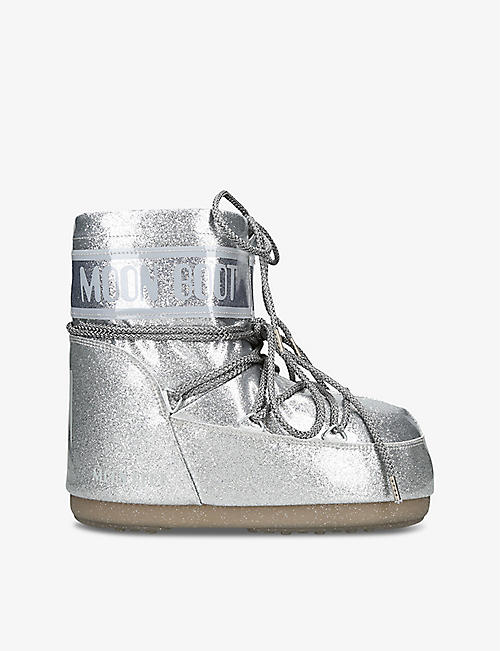 MOON BOOT: Icon Low 2 glitter-embellished woven snow boots
