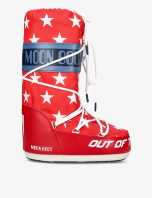MOON BOOT: Icon Retrobiker star-print woven-blend ankle boots