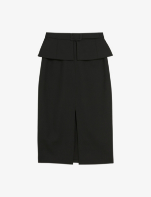 TED BAKER: Floreei peplum-waist stretch-woven midi skirt
