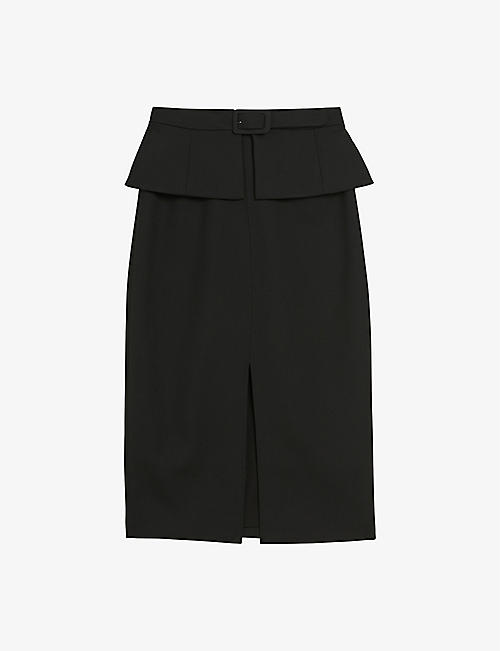 TED BAKER: Floreei peplum-waist stretch-woven midi skirt