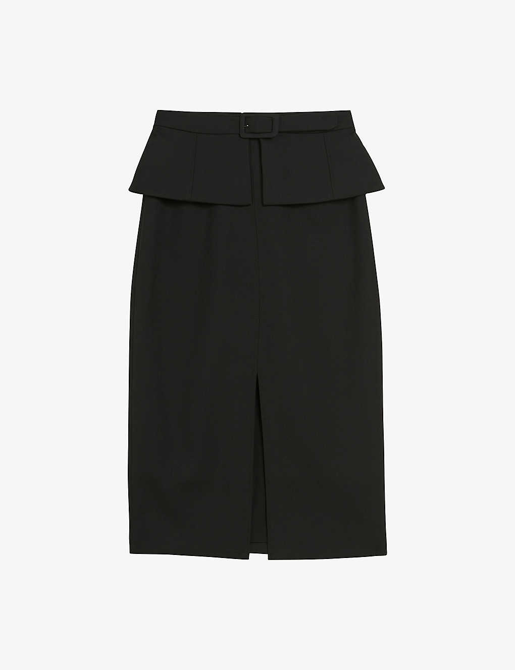 Ted Baker Womens Black Floreei Peplum-waist Stretch-woven Midi Skirt