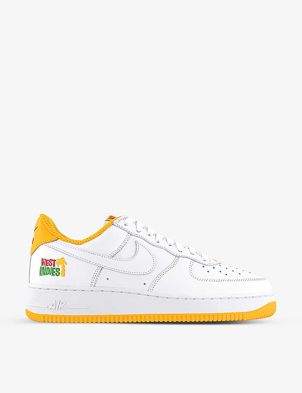 NIKE NIKE MENS WHITE WHITE UNIVERSITY G AIR FORCE 1 LOGO-EMBOSSED LEATHER LOW-TOP TRAINERS