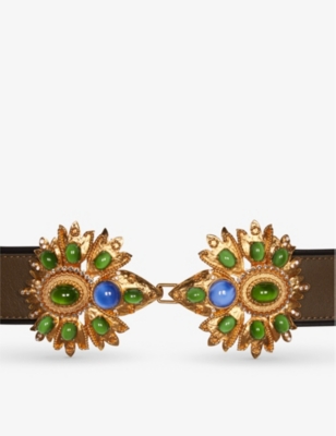 Shop La Maison Couture Women's Green Sonia Petroff Desert Rose Swarovski-embellished Leather Belt