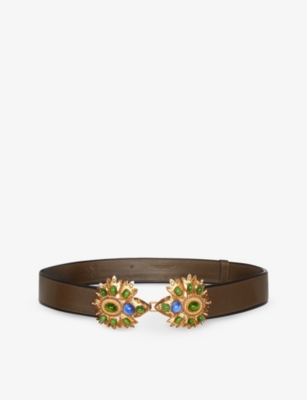 La Maison Couture Womens Green Sonia Petroff Desert Rose Swarovski-embellished Leather Belt