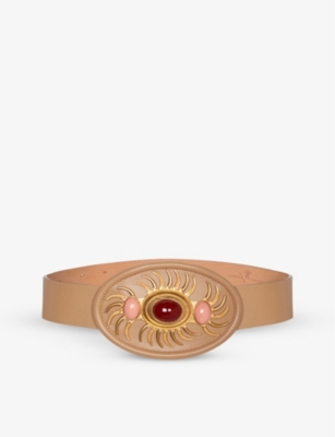 LA MAISON COUTURE: Sonia Petroff Sun 24ct yellow gold-plated brass and enamelled cabochon leather belt