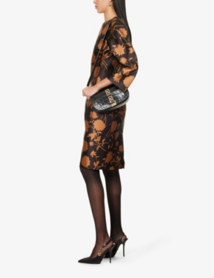 Shop Versace Women's Black Greca Goddess Medium Croc-embossed Leather Shoulder Bag