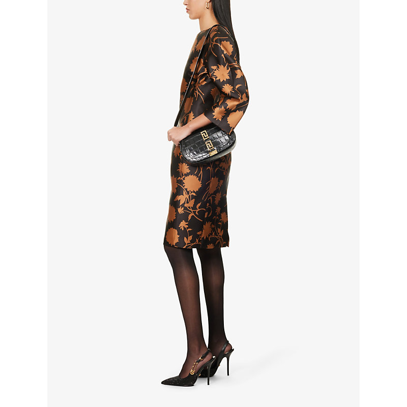 Shop Versace Womens Black Greca Goddess Medium Croc-embossed Leather Shoulder Bag 1 Size