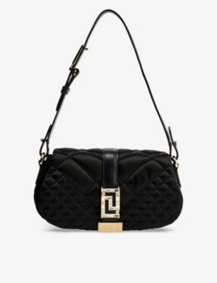 Versace Womens Black Greca Goddess Mini Woven Shoulder Bag