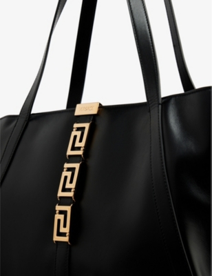 Shop Versace Womens Black Grecca Goddess Large Leather Tote Bag 1 Size