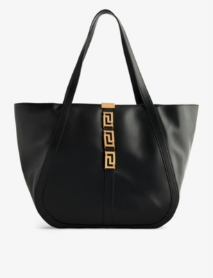 Shop Versace Womens Black Grecca Goddess Large Leather Tote Bag 1 Size