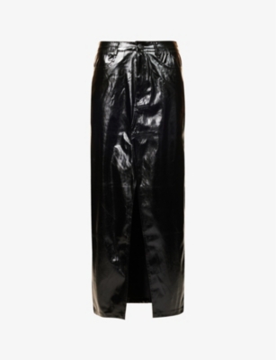 Amy Lynn Mid-rise Split-hem Faux-leather Maxi Skirt In Black