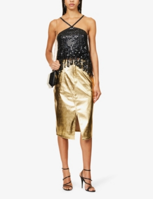 Shop Amy Lynn Women's Light Gold Lupe Front-slit Faux-leather Midi Skirt