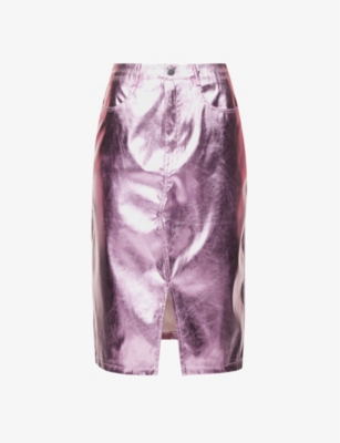 Amy Lynn Lupe Midi Skirt In Metallic Iced Pink