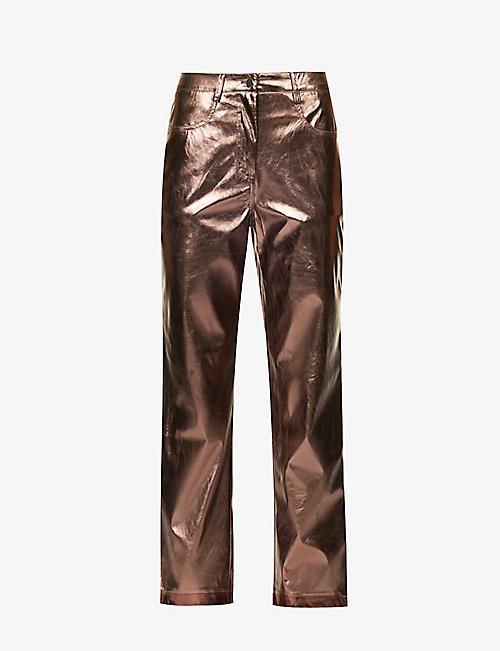 AMY LYNN: Straight-leg mid-rise faux-leather trousers
