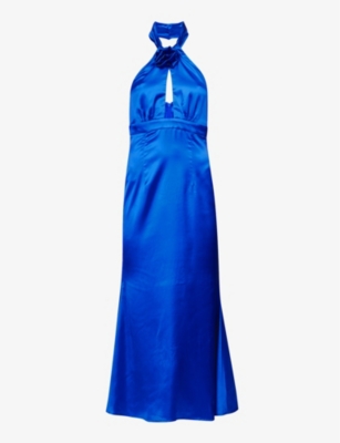 Amy Lynn Flower-appliqué Stretch-woven Maxi Dress In Cobalt