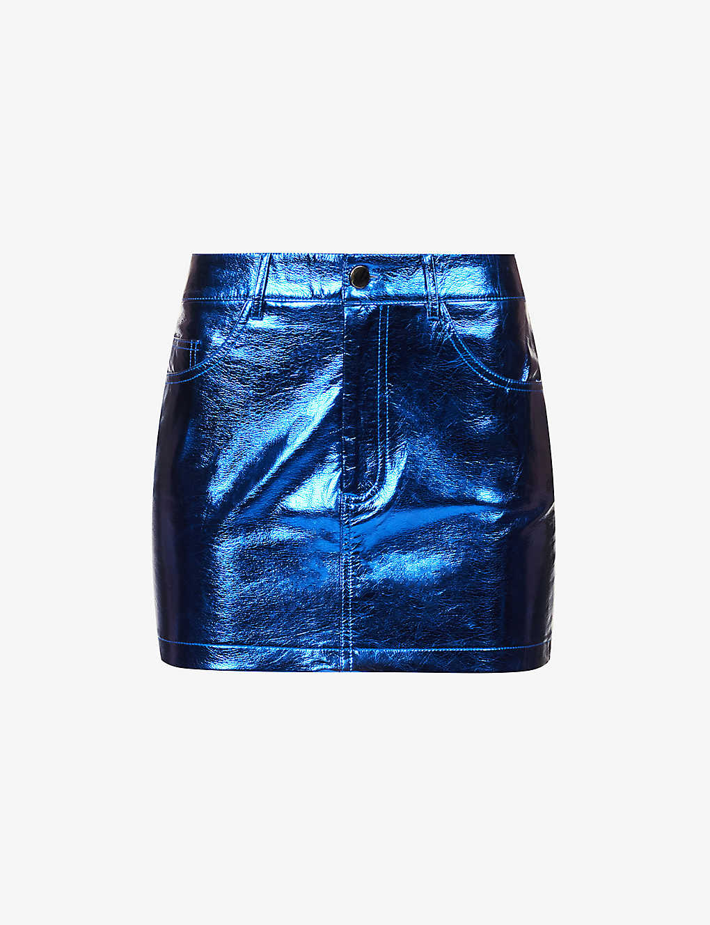 Amy Lynn Womens Cobalt Metallic Mid-rise Faux-leather Mini Skirt In Blue