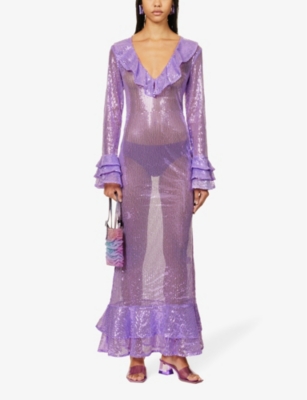 Shop Amy Lynn Women's Lilac Semi-sheer Rhinestone-embellished Woven Maxi Dress In Purple