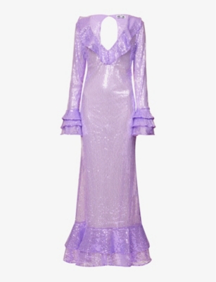 Amy Lynn Womens Lilac Semi-sheer Rhinestone-embellished Woven Maxi Dress In Purple