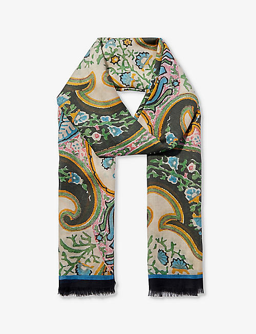 ETRO: Paisley-pattern tasselled-trim woven scarf