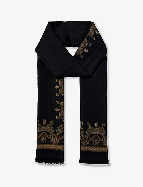 ETRO: Paisley-pattern tasselled-trim cashmere and cotton-blend scarf