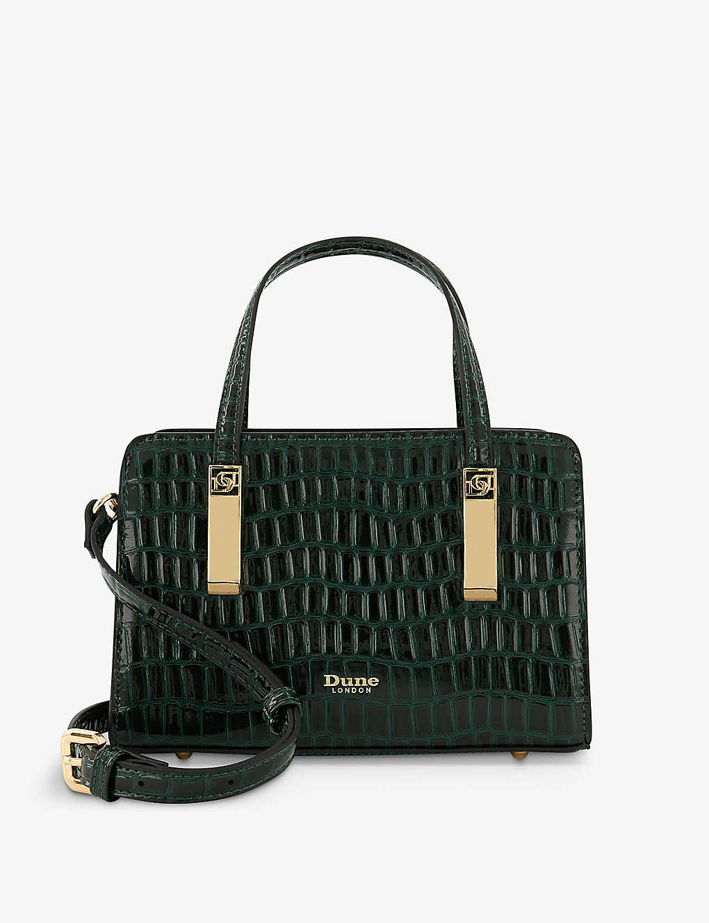 Dune Dinkydenbeigh Small Croc-embossed Faux-leather Tote Bag In Dark Green-synthetic Cro