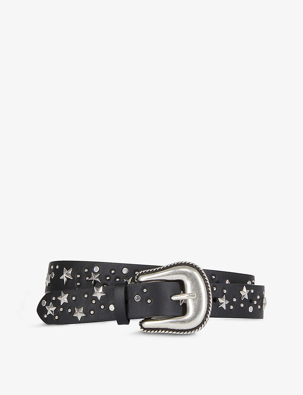 The Kooples Star-embellished Polished Faux-leather Belt In Black