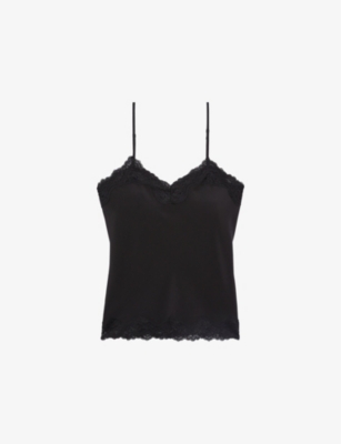 THE KOOPLES THE KOOPLES WOMEN'S BLACK LACE-TRIM SILK CAMISOLE TOP