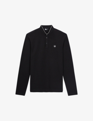 The Kooples Slim Fit Pique Long Sleeve Polo Shirt In Black