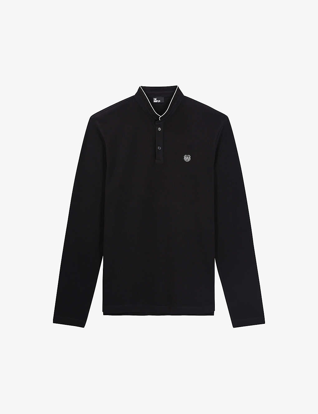 The Kooples Slim Fit Pique Long Sleeve Polo Shirt In Black