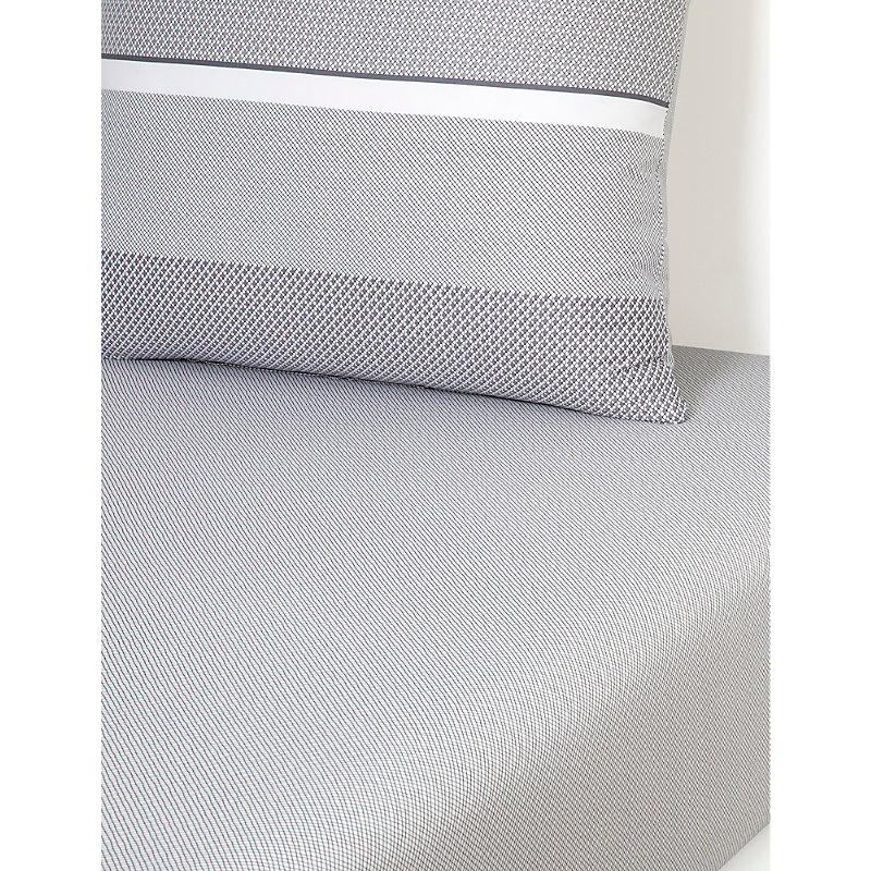 Hugo Boss Boss Grey Alton Geometric-print Single Cotton Fitted Sheet 90cm X 200cm