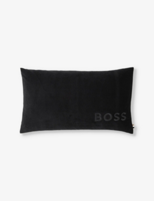 BOSS: Bold logo-embroidered velvet cotton-blend cushion cover 33cm x 57cm