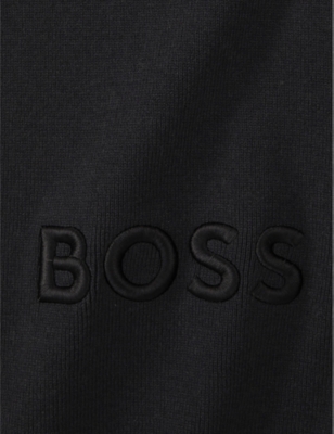 Hugo Boss Boss Black Bold Logo-embroidered Cotton-blend Throw 130cm X 170cm In Black